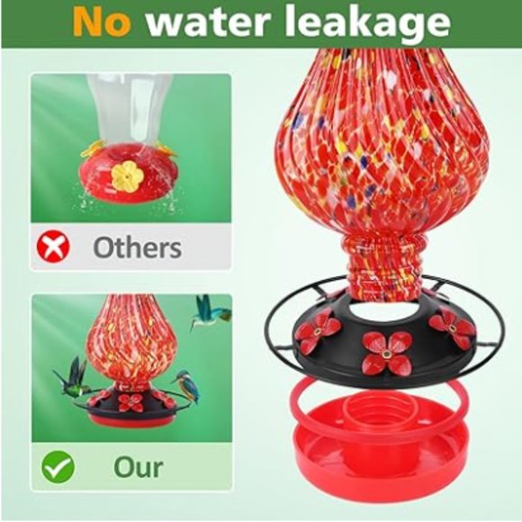 28 oz - Hand Blown Glass Hummingbird Feeder for Outdoors - Picture 3 of 8